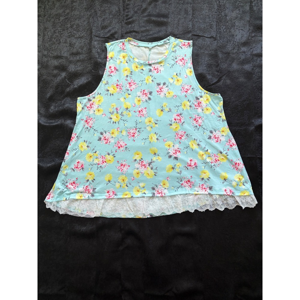 Floral Sleeveless Lace‎ Trim Tank Top Light Blue Yellow Pink Plus Size 22W
